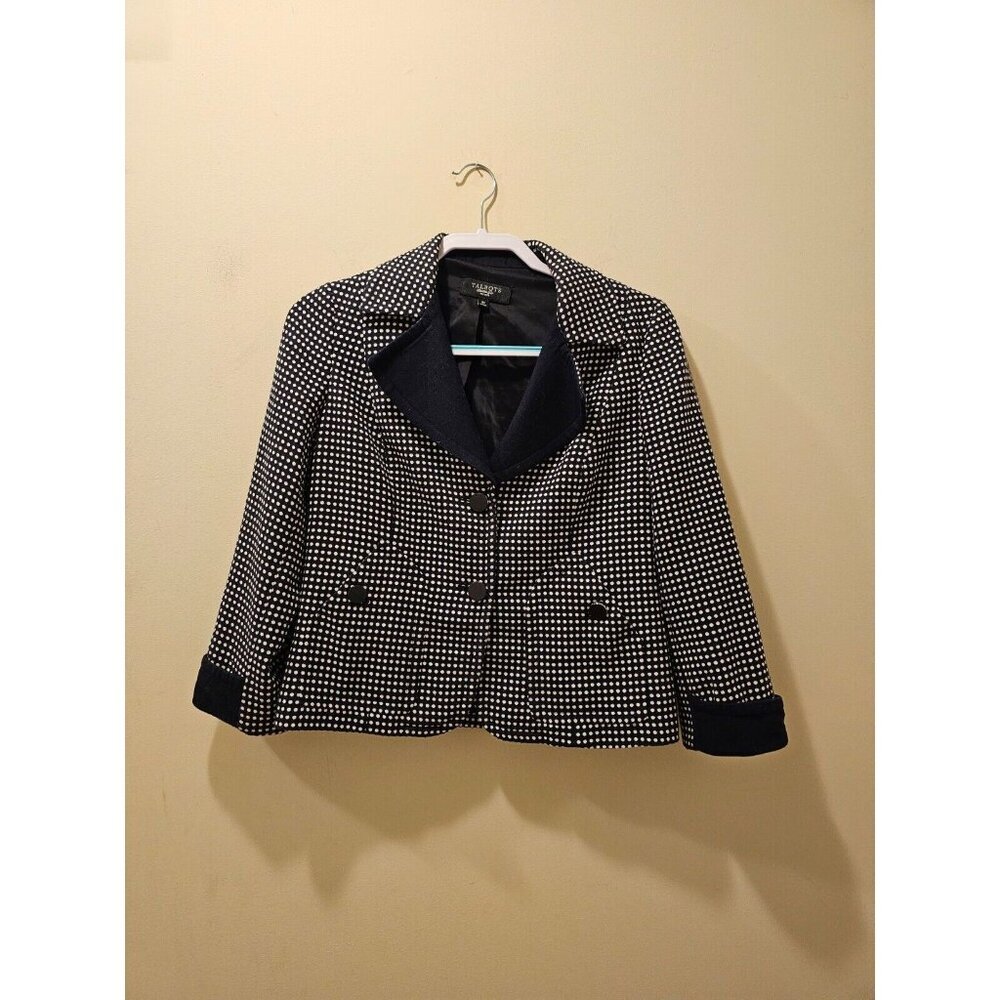 Women's Talbots Petites Grace Fit Blazer‎ Jacket Black/White polka-dot Size 8P